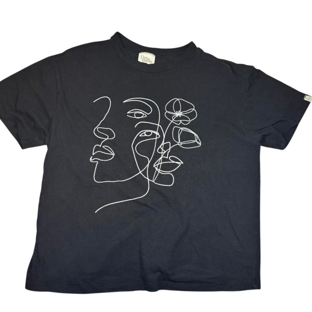 Dirtee Laundry‎ Black Graphic Baby Tee Abstract Face XL Women Whimsigoth Grunge